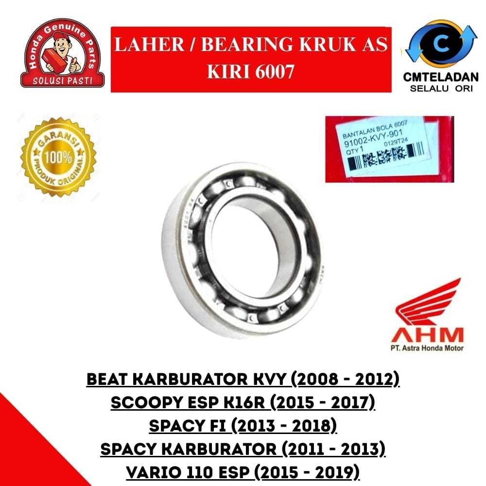 AHM 91002-KVY-901 Laher Bearing Kruk As Kiri 6007 Honda BeAT Spacy Scoopy Karbu ORIGINAL TAHAN LAMA