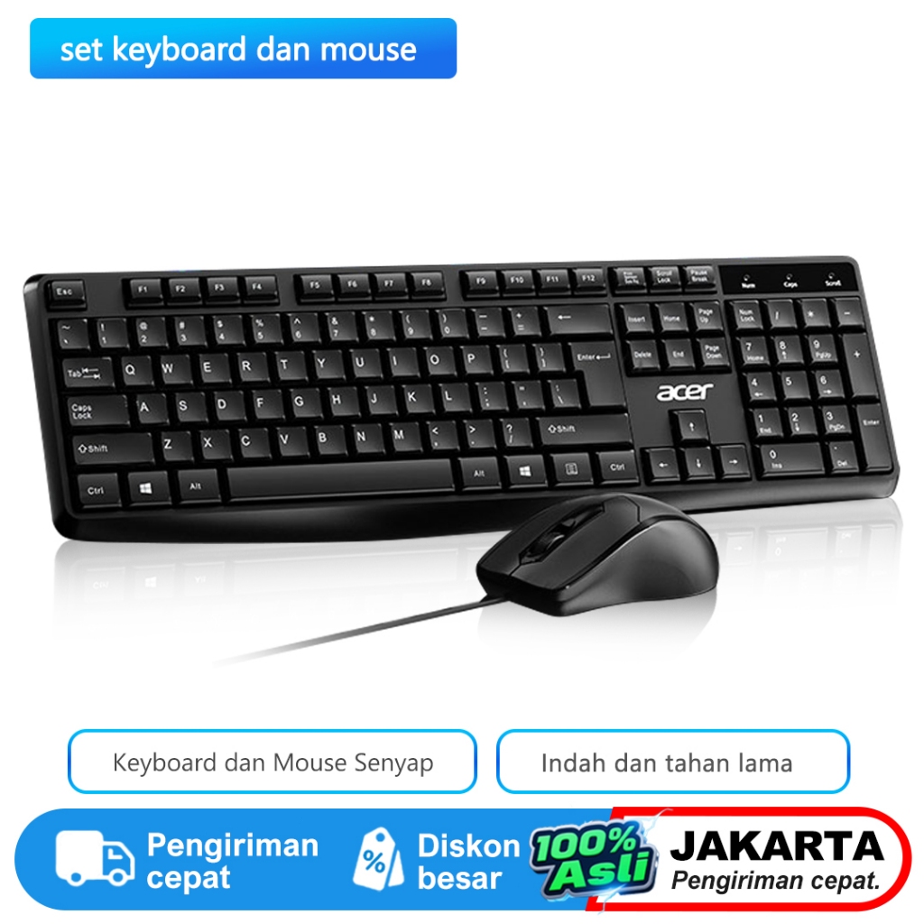 Acer Keyboard Mouse Set Wired OAK030  Kombo Slim & Ergonomis, Tombol Responsif, Cocok untuk Semua PC