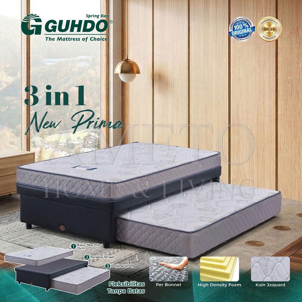 Guhdo Springbed 3 in 1 New Prima 90, 100, 120, 140, 160, 180 x200 (TANPA HEADBOARD), (HANYA RANJANG 
