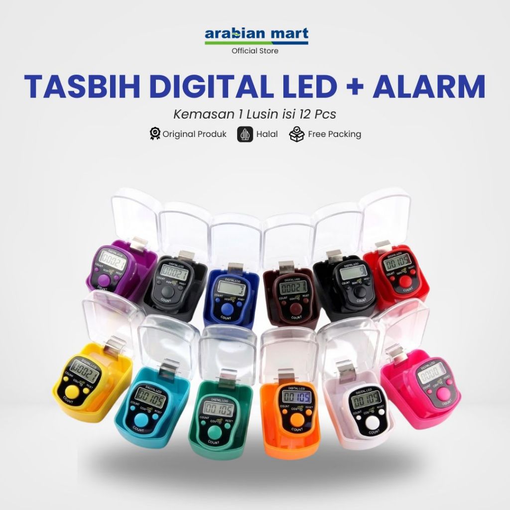 (1 LUSIN) 12 PCS Tasbih Digital Led + Alarm Model Cincin | Finger Counter untuk Dzikir Wirid Souveni