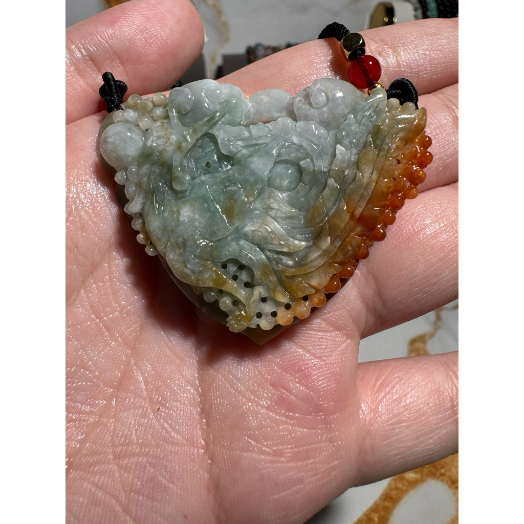 Liontin Giok Multicolor Phoenix & Ruyi