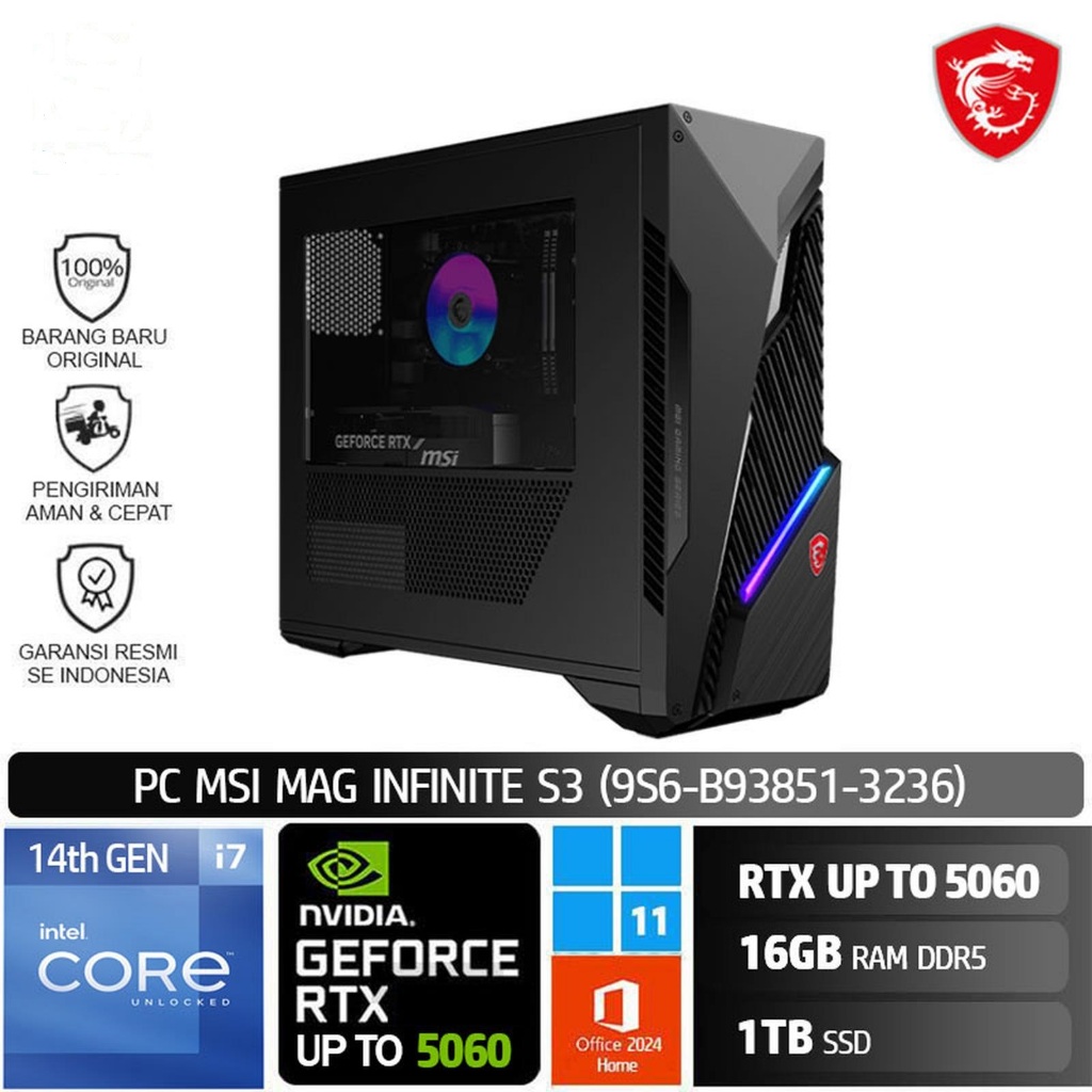 MSI PC MAG INFINITE S3 3236 i7 14700F/16GB/1TB SSD/RTX3050-RTX5050-RTX5060/W11 - RTX3050