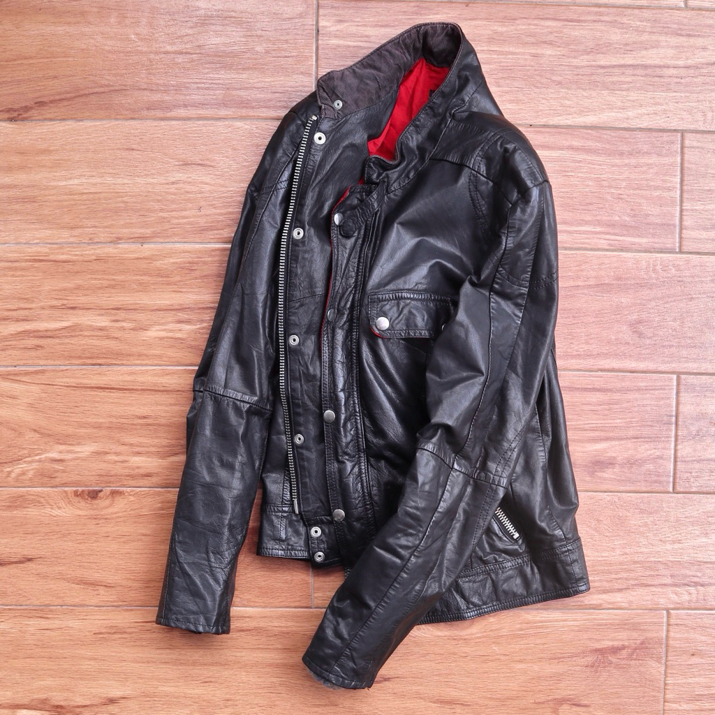 JOFAMA sweden size L single rider jacket biker jaket kulit asli kambing rider trucker genuine leathe