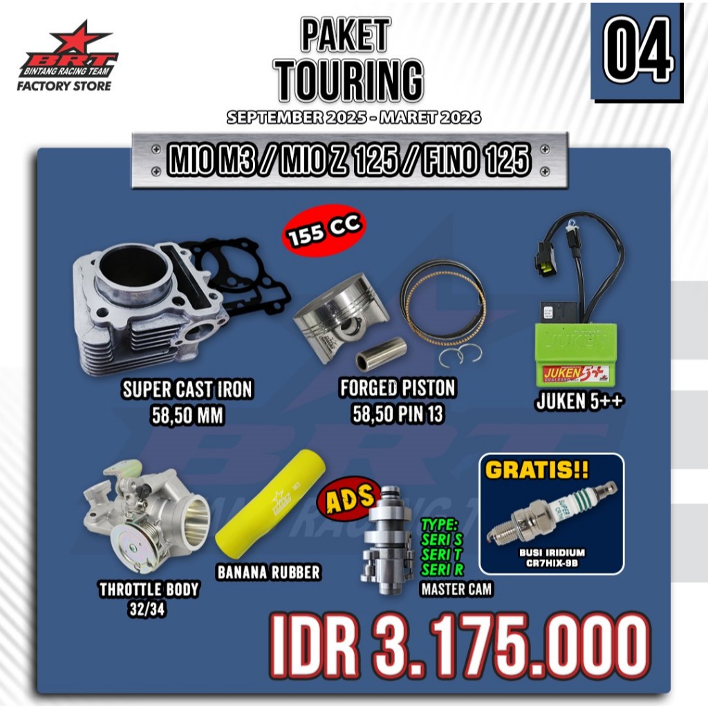 BRT PAKET TOURING 4 BORE UP 155CC BLOK PISTON CERAMIC MIO M3 MIO Z MIO 125