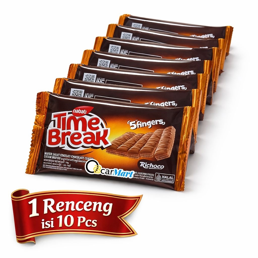 NABATI Time Break Richoco Wafer Coklat 1 Renceng Isi 10 Pcs | Wafer Coklat Renyah Snack Coklat Nabat