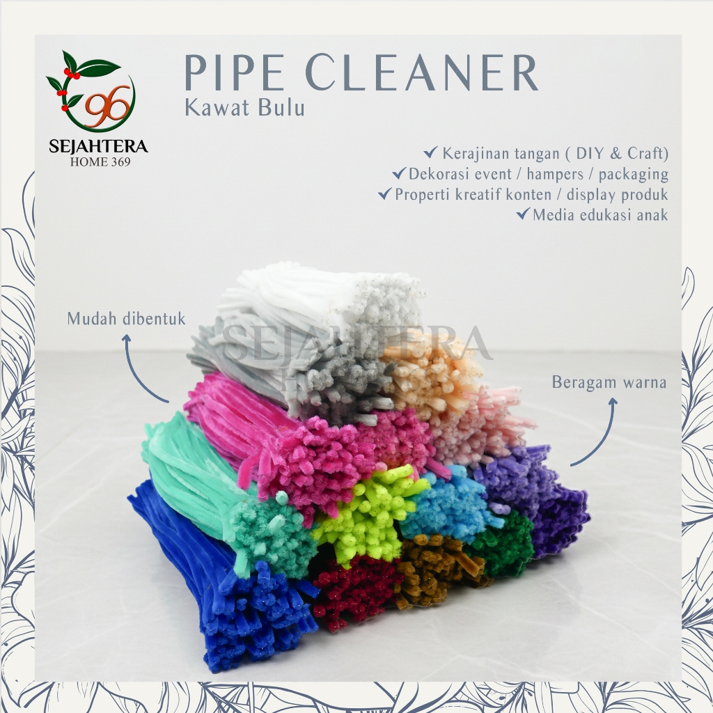 Kawat Bulu Gembul Bludru 100 Biji Bisa Dibentuk Bunga Daun Warna Pastel Padat | Pipe Cleaner Craft S