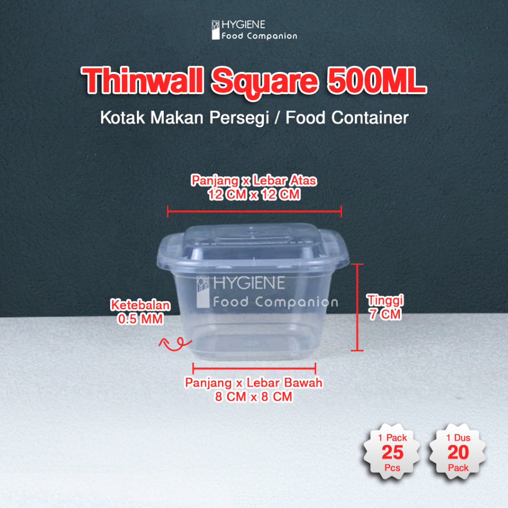 Thinwall Kotak Makan 500ml Plastik - Food Container Persegi 500ml