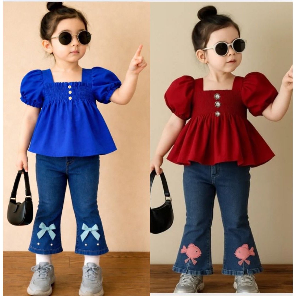 Setelan jeans anak perempuan Set jeans anak cewek import 1 2 3 4 5 tahun terbaru 2023