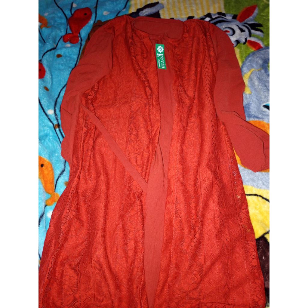 Baju Muslim Wanita Merah Bata Brukat Elegan(masih baru)