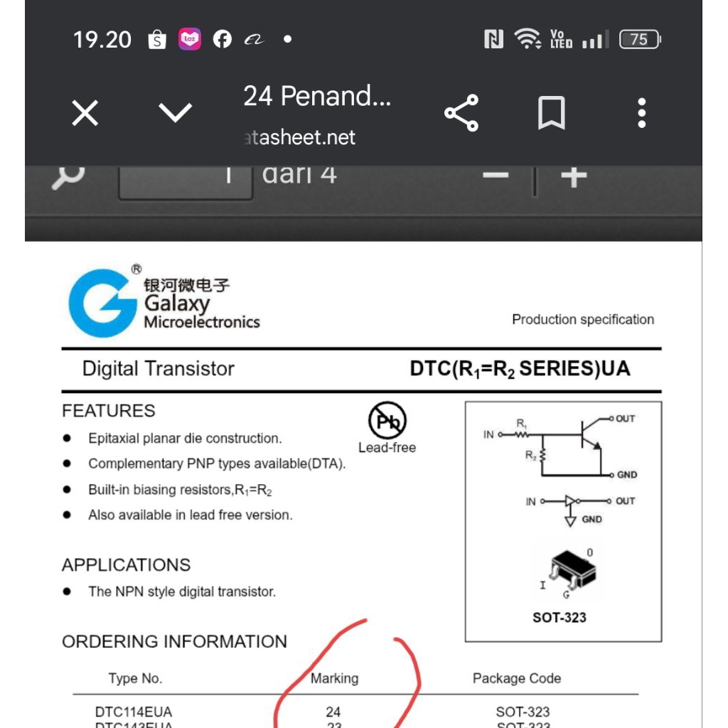 transistor kode/marking 24 SOT-323 DTC114EUA