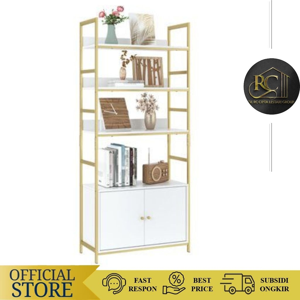 Rak Buku Gold Luxury Industrial|Rak Pajangan