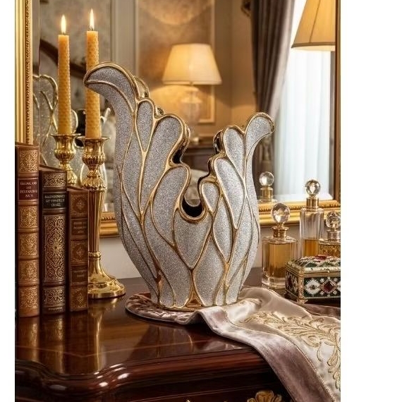 vas bunga pajangan lemari bufet gold mewah besar/guci vas keramik gold aestetik gliter import