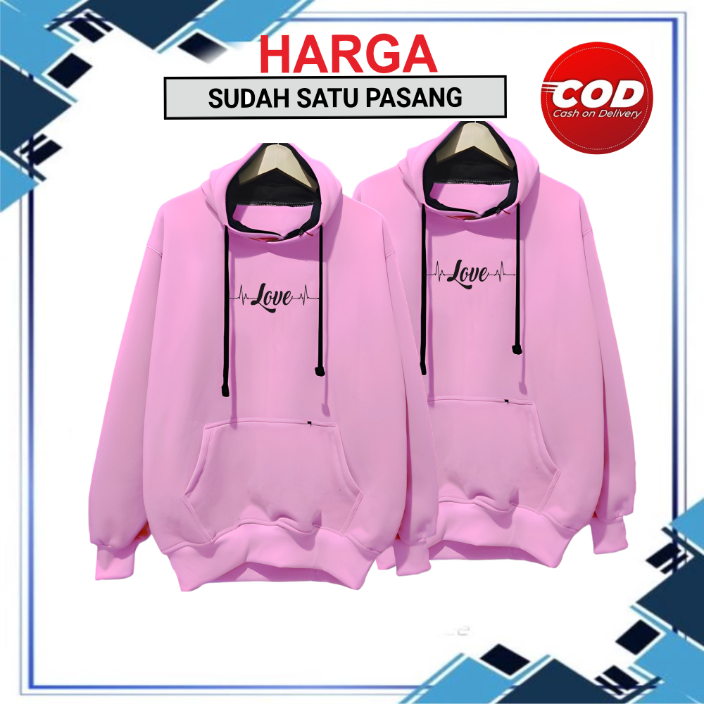 Hoodie Couple Pasangan Warna Hitam Bahan Katun Fleece Jaket couple Pria Wanita