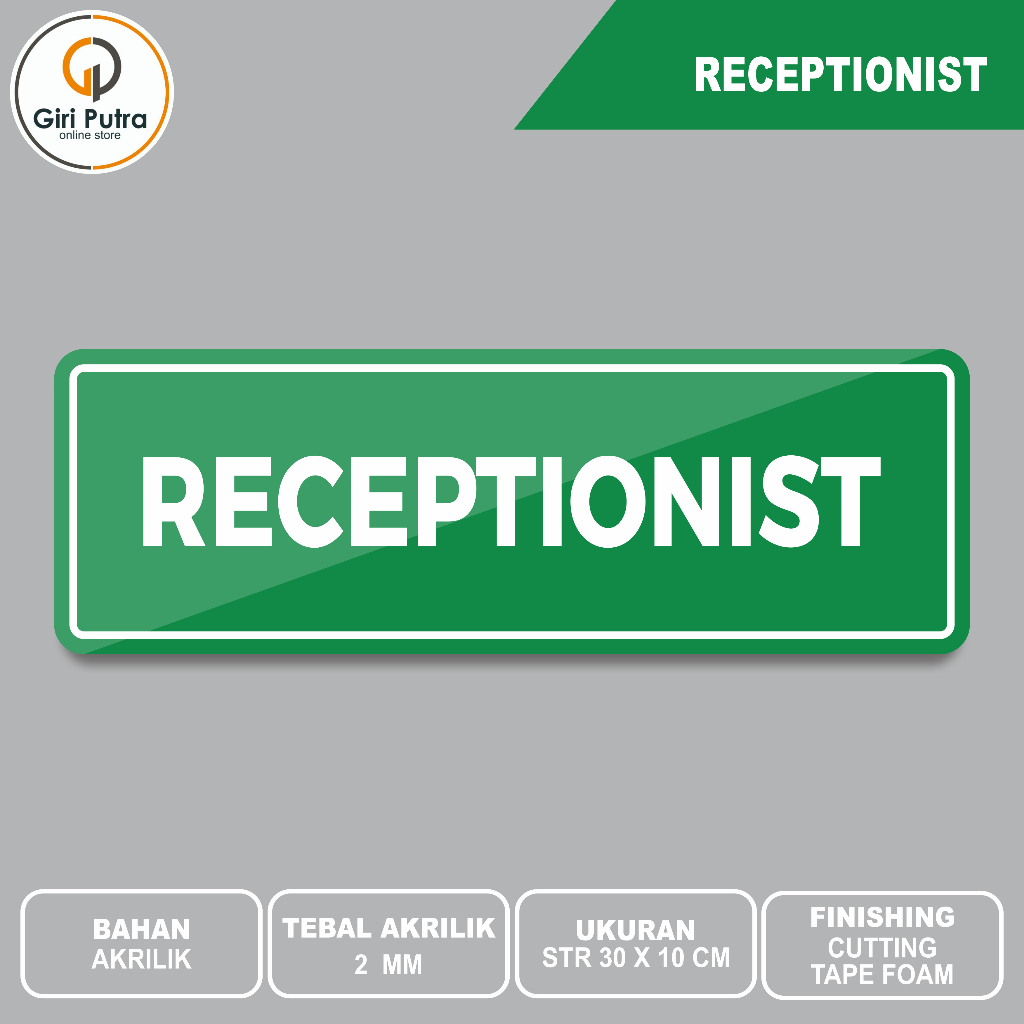 RECEPTIONIST /  Papan Nama Ruang / Bahan Akrilik / Bahan Stiker
