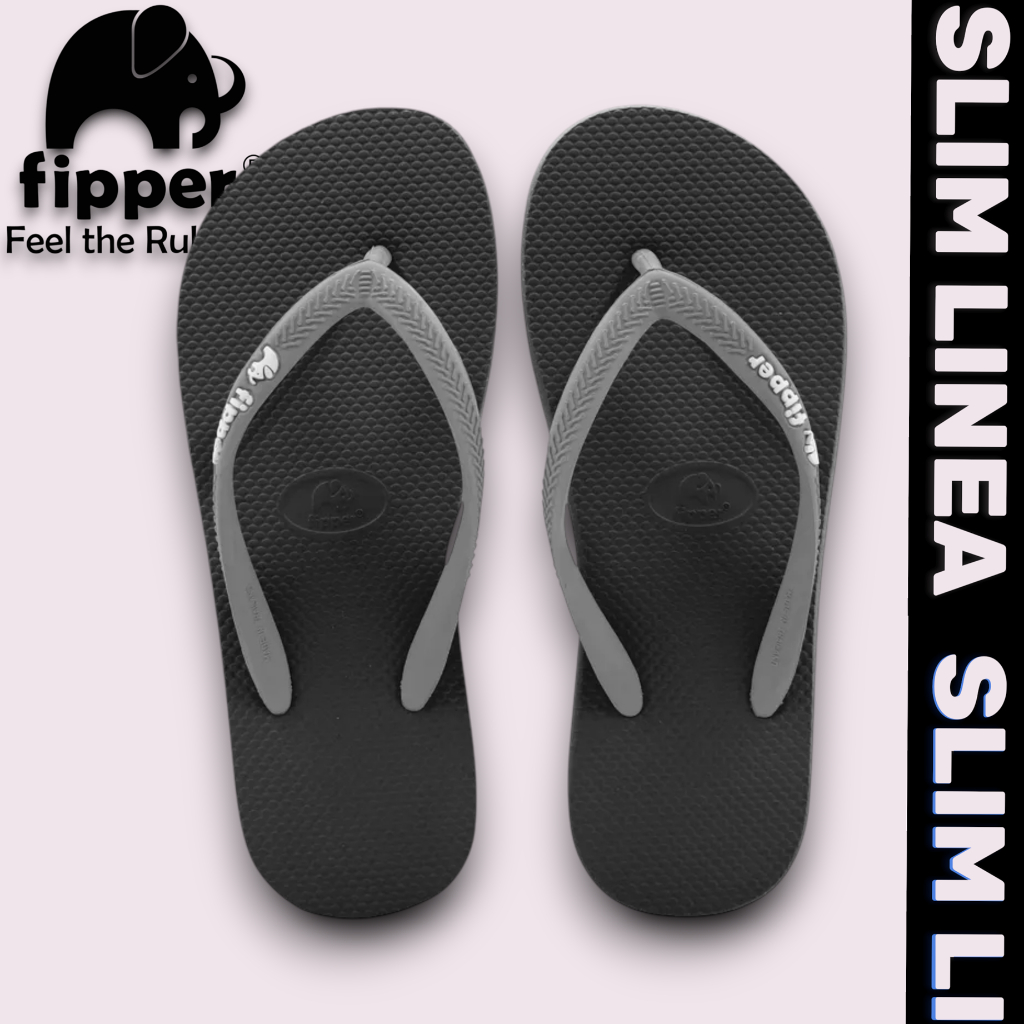 FIPPER - SLIM LINEA Black / Dark Grey - Sandal Jepit Wanita