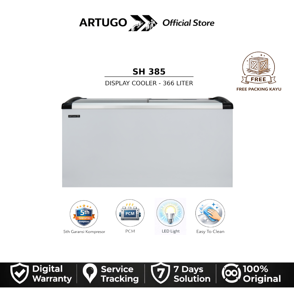 ARTUGO SLIDING CURVE GLASS FREEZER 366 Liter SH 385