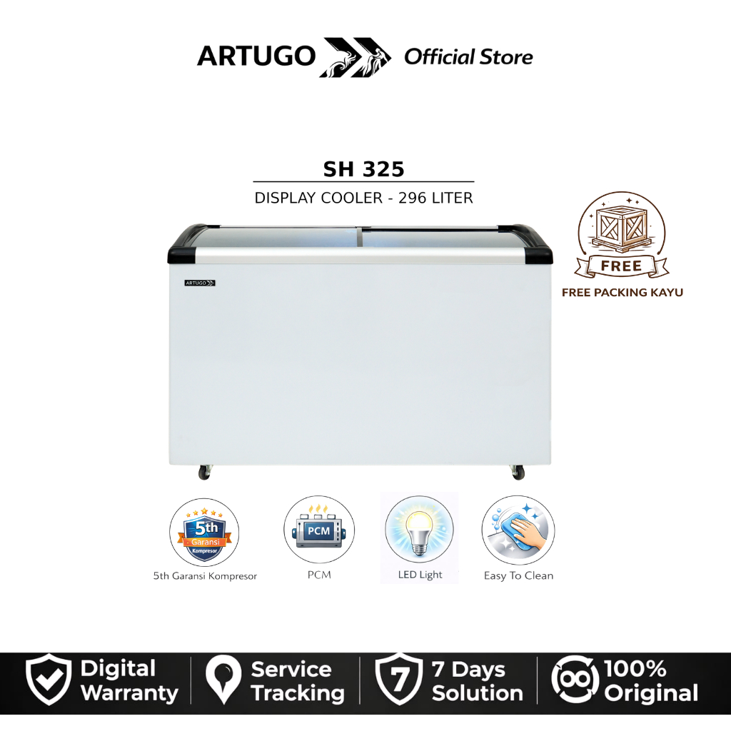 ARTUGO Sliding Curve Glass Freezer 296Liter  SH 325