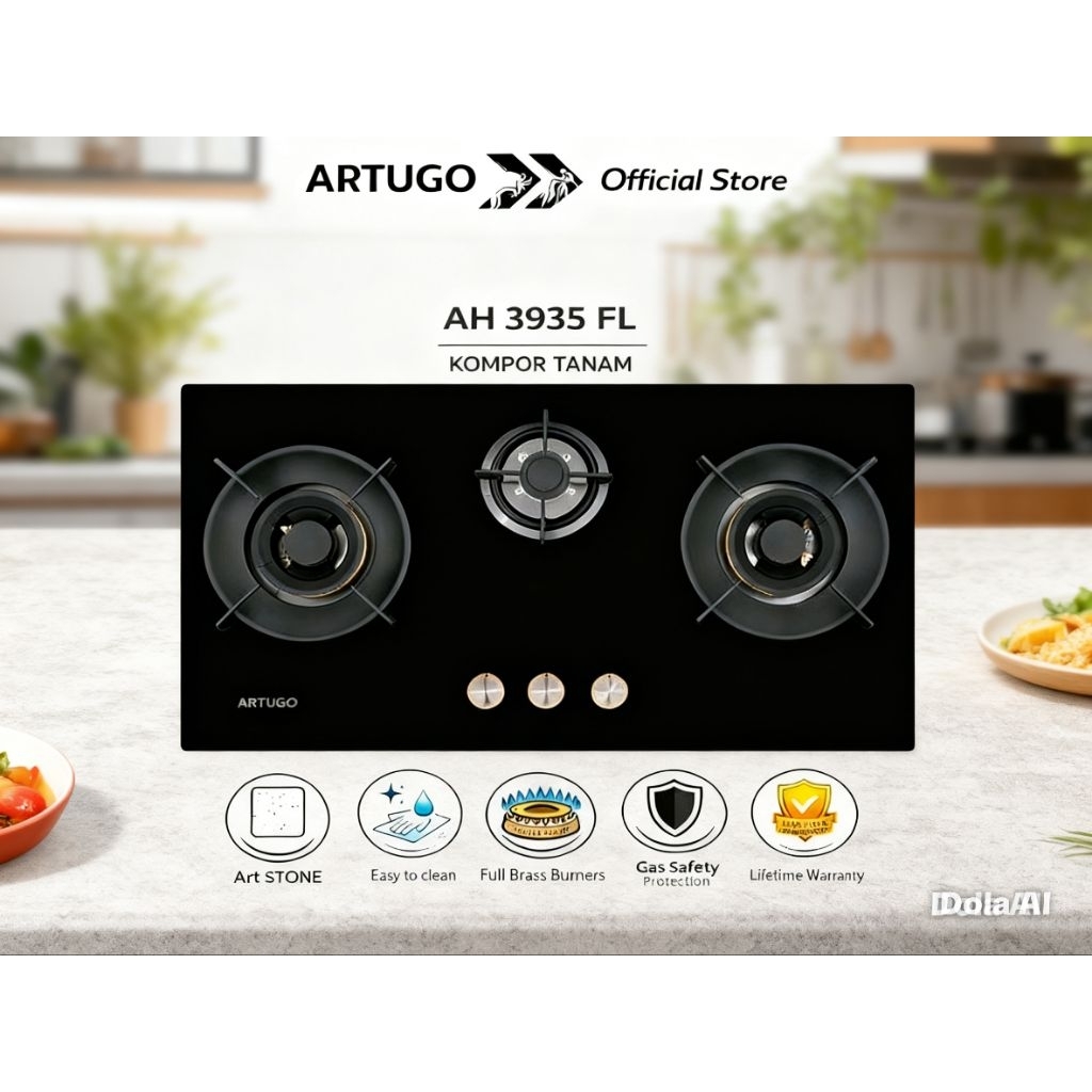 Artugo Kompor Tanam 3 Tungku Ice Glass AH-3935 FL