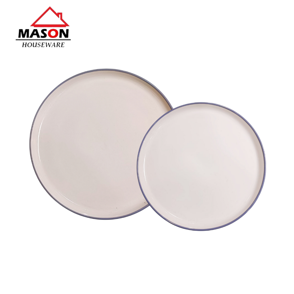 MASON DINNER PLATE/SALAD PLATE WHITE LIS BLUE/PIRING SAJI/PIRING KERAMIK LIS BLUE