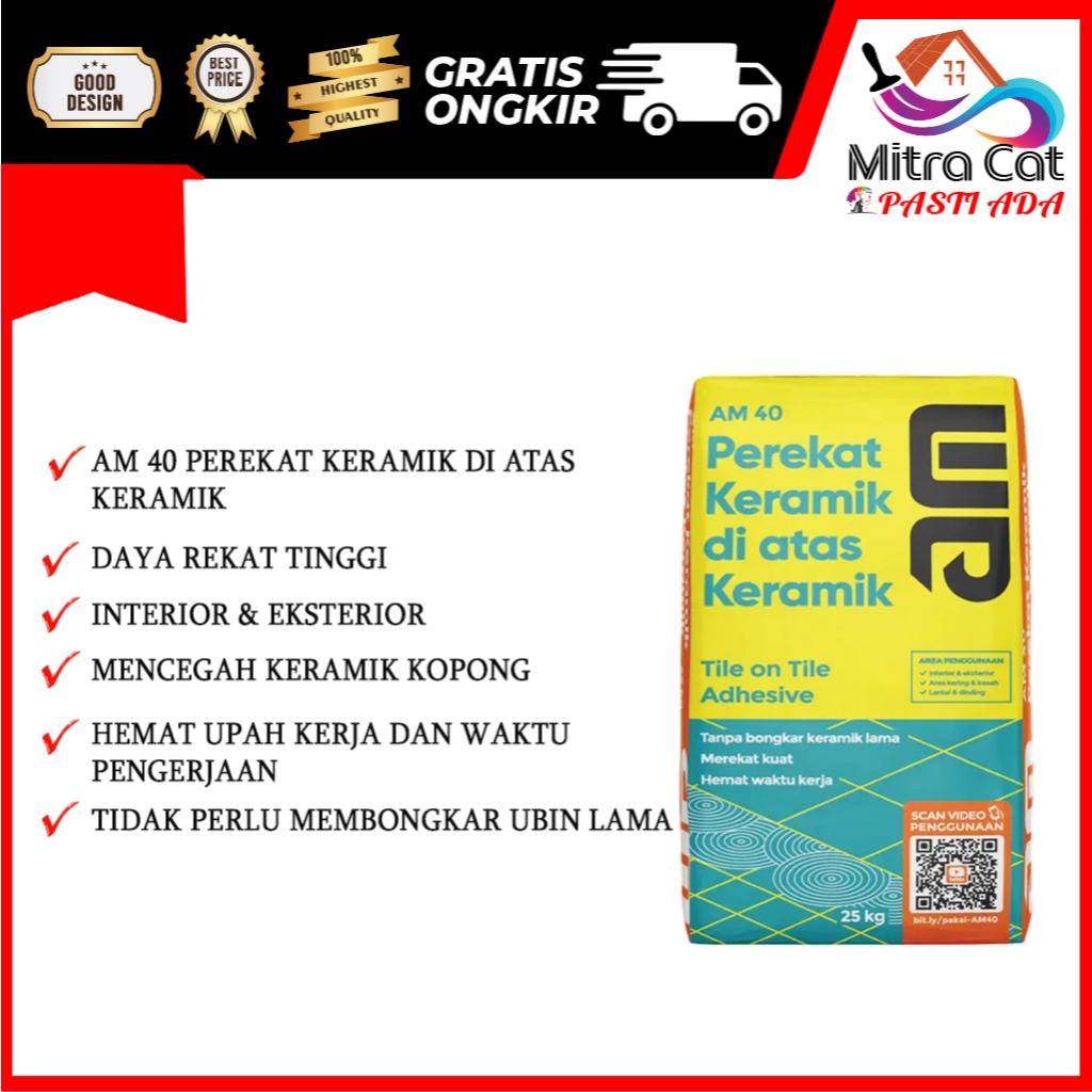 AM 40 - perekat geranit di atas keramik / tile on tile 25kg
