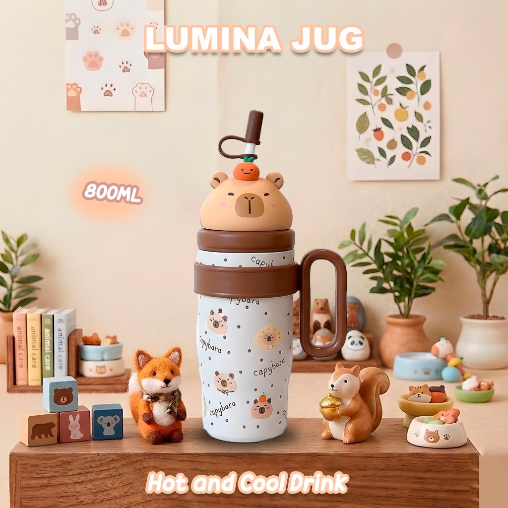 LUMINA JUG Tumbler Botol Minum Cappybara stainless steel TS09 800ml JumboJug Tahan Panas Dingin Port