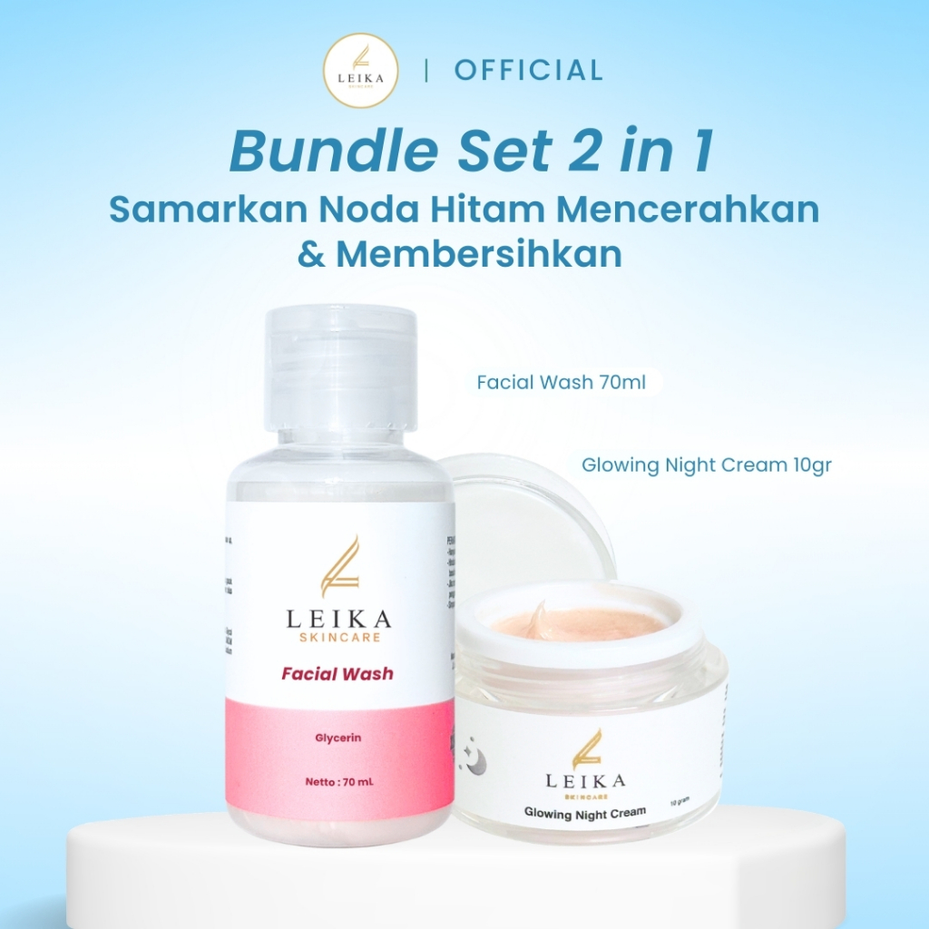 Leika Skincare 2 in 1 Glowing Night Cream & Facial Wash Leika Skin Care Resmi BPOM