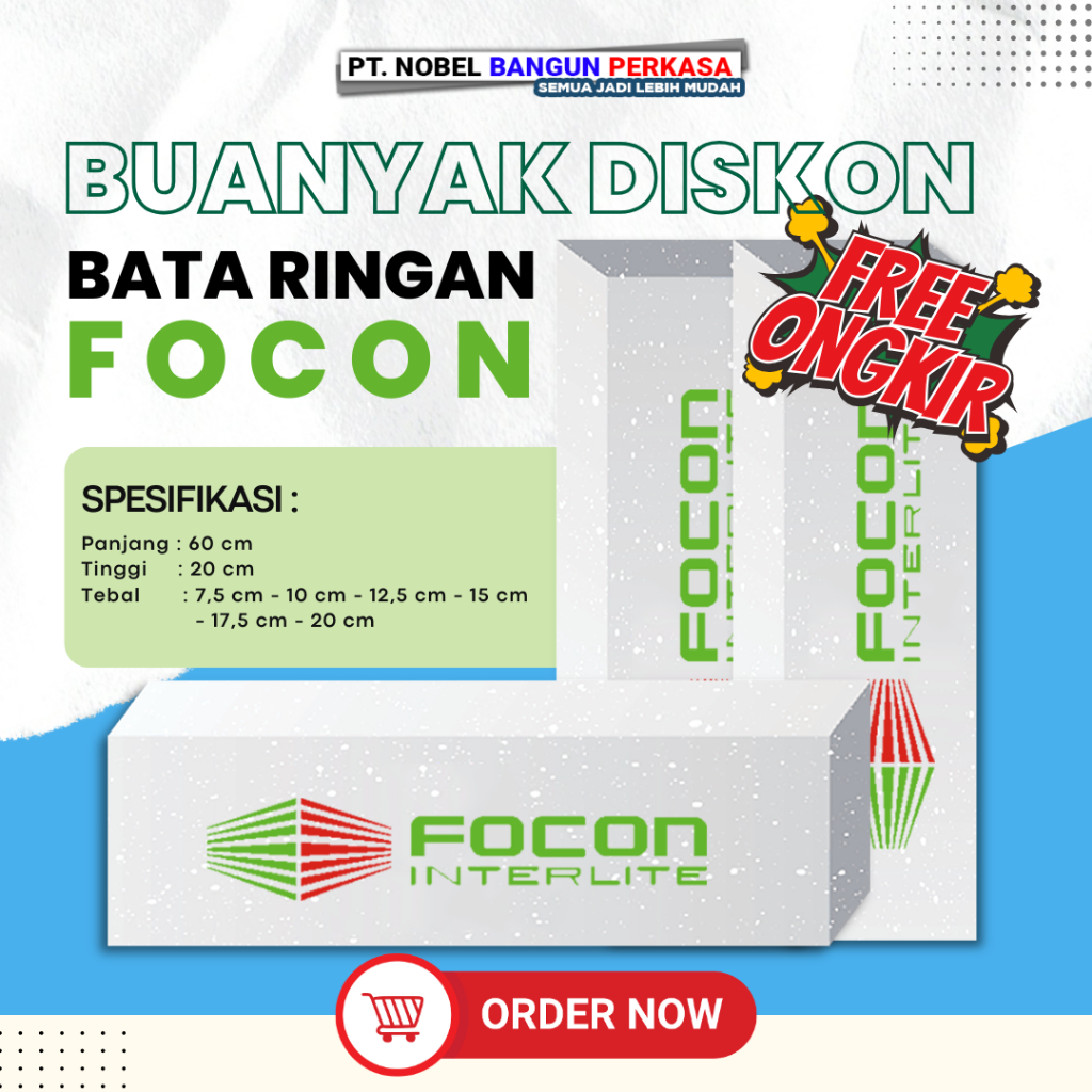 Bata Ringan Focon / Hebel Focon AAC SNI Gratis Ongkir Siap Kirim Seluruh Indonesia