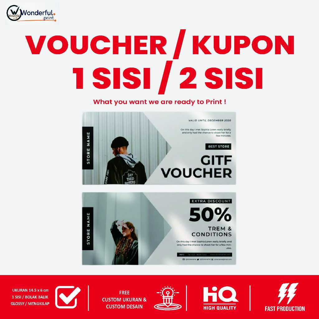 Voucher Kupon Promo 1 Sisi / Bolak Balik 100pcs Free Design