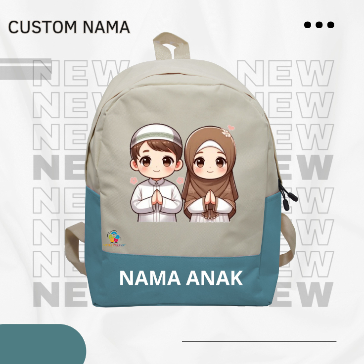 Tas Ransel Backpack Anak - Tas Ransel Backpack Motif Cowo Cewe Muslimah - Tas Ransel Backpack Anak (