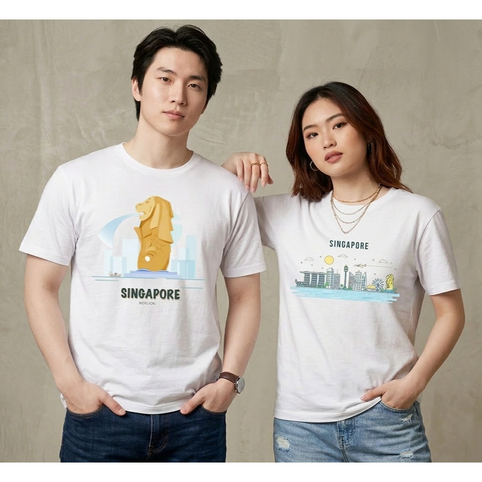 Kaos Singapore Merlion Unisex Katun Combed 30s Premium | Kaos Souvenir Singapore Adem Nyaman Pria Wa