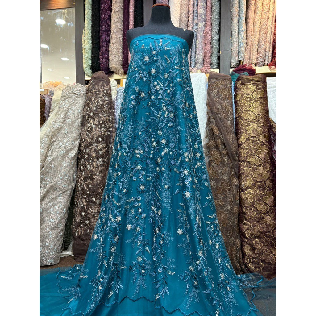 TULLE PADI STONE BAHAN KAIN TULLE BORDIR / BRUKAT BORDIR/ TULLE APLIKASI / TULLE 3D