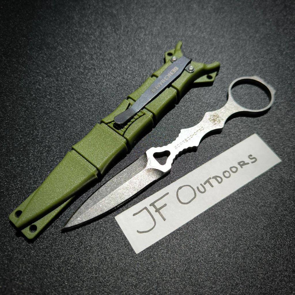 Pisau EDC Camping Outdoor Benchmade Push Dagger Twin Edge Neck Knife Stainless Green Edition With Sh