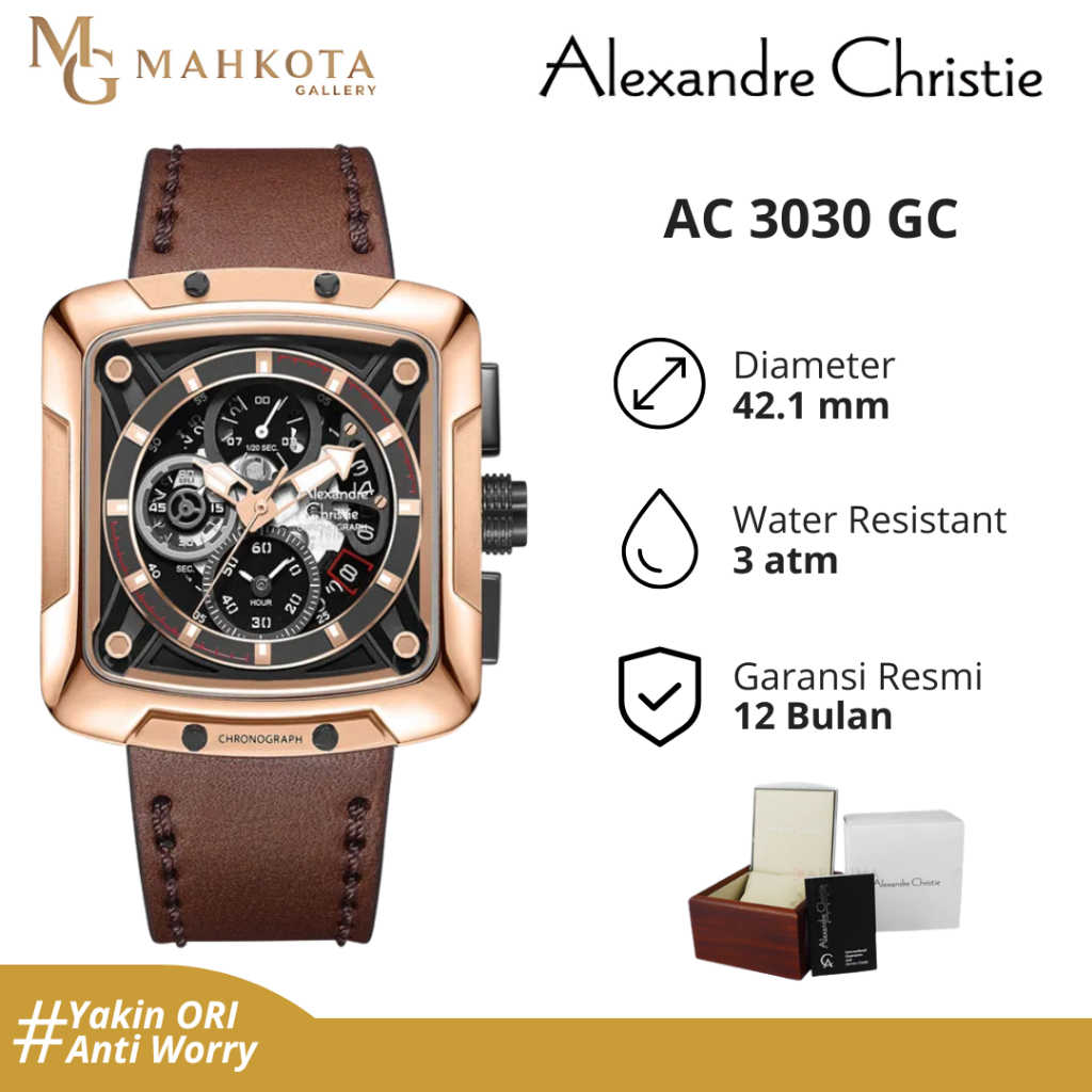 Jam Tangan Pria Alexandre Christie AC 3030 GC Strap Kulit Original Bergaransi Jam Palembang