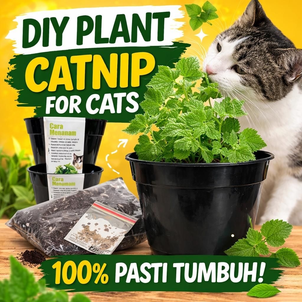 PAKET TANAM CATNIP - Paket Menanam Catnip Obat Stress Kucing Dapat Pot Media Tanam Benih Catnip