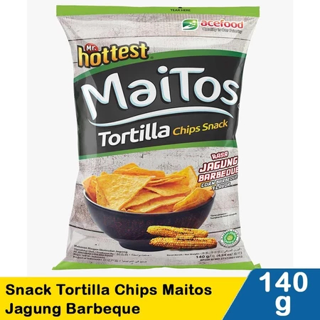 Snack Tortilla Chips Maitos Corn Barbeque Flavor Camilan Ringan Keripik Rasa Jagung Barbeque 140g