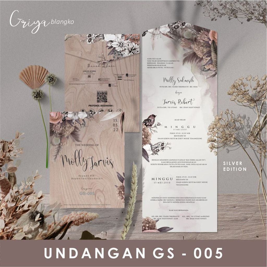 CETAK UNDANGAN PERNIKAHAN MOTIF KAYU ELEGAN MINIMALIS KEKINIAN | GS 005 | PADANG INVITATION