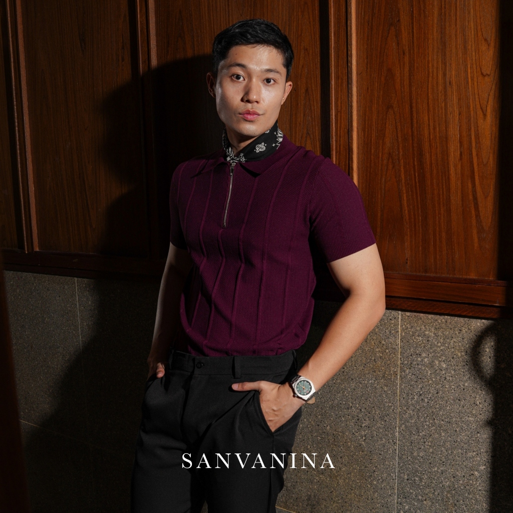 SANVANINA Arden Collar Zip Polo | Poloshirt Pria Rajut Lengan Pendek Casual