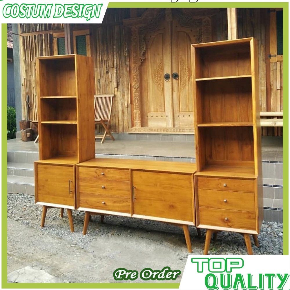 Bufet Minimalis Kayu Jati | Meja Tv Kayu Jati Model Laci | Lemari Pajangan Minimalis Rak Modern | Se