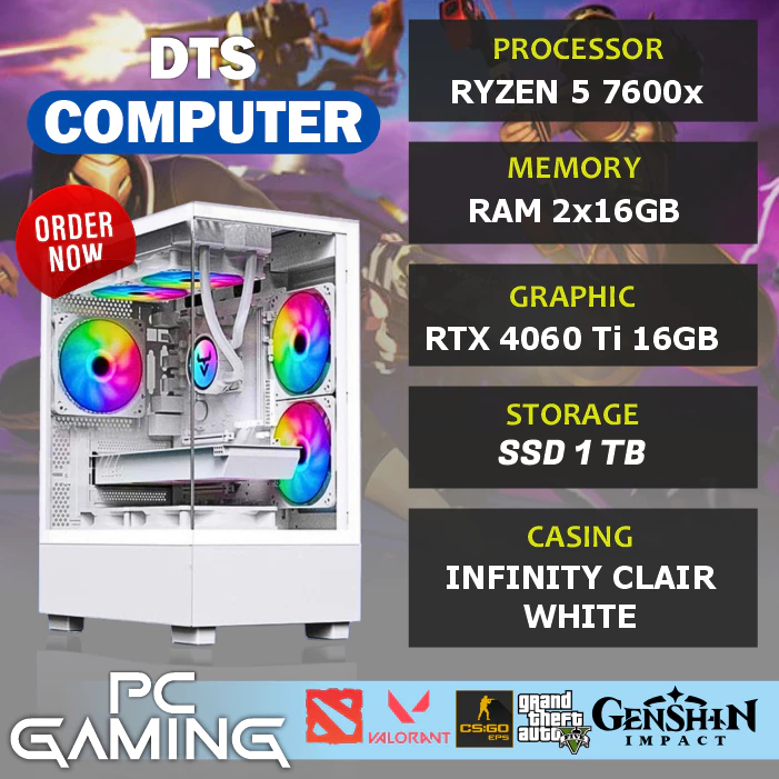 PC Gaming | Ryzen 5 7600X | RTX 4060 Ti 16GB | SSD 1TB | AIO | 32GB RAM DDR5