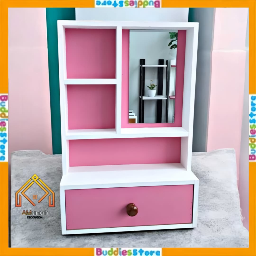 RAK CERMIN KOTAK LACI RKA447 - RAK KOSMETIK KAYU MINIMALIS - RAK MAKE UP GANTUNG