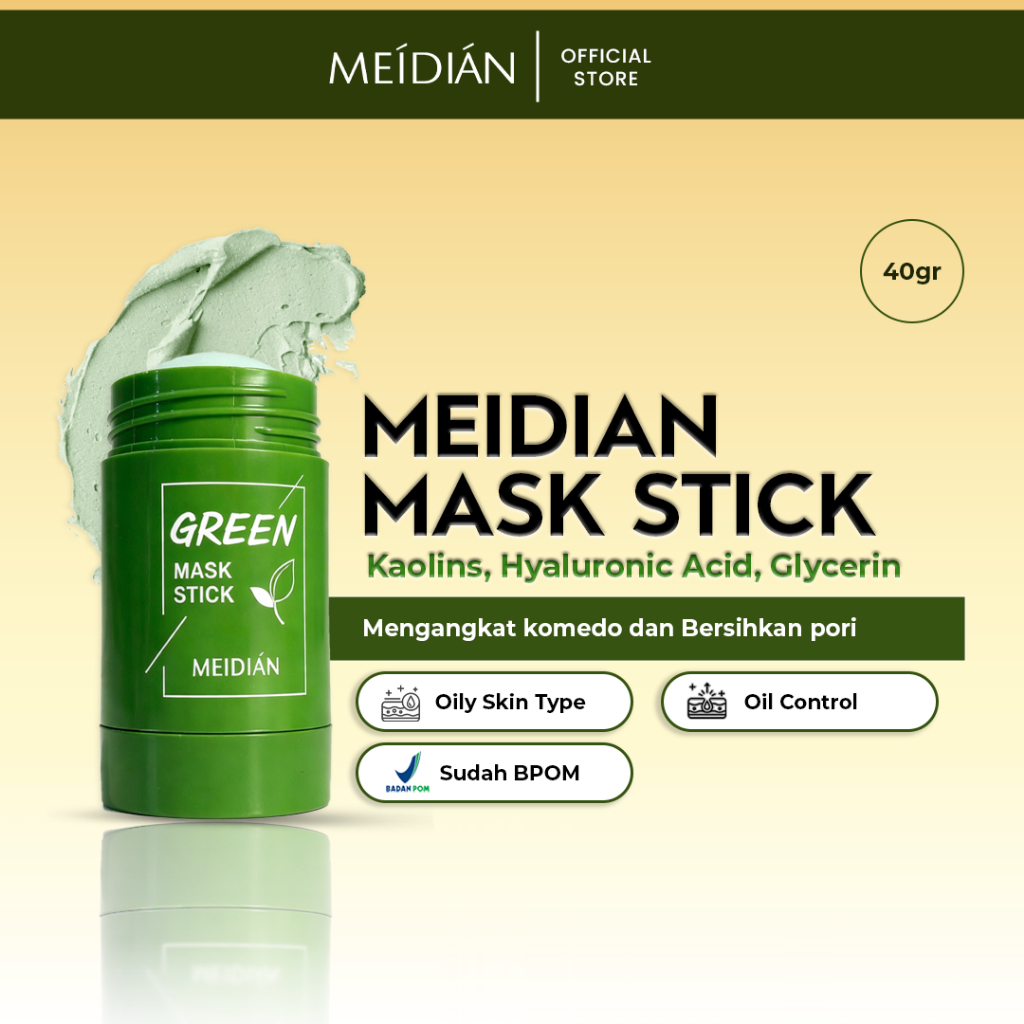 Meidian Green Mask Stick 40gr – Clay Mask Stick Oil Control Deep Cleansing BPOM