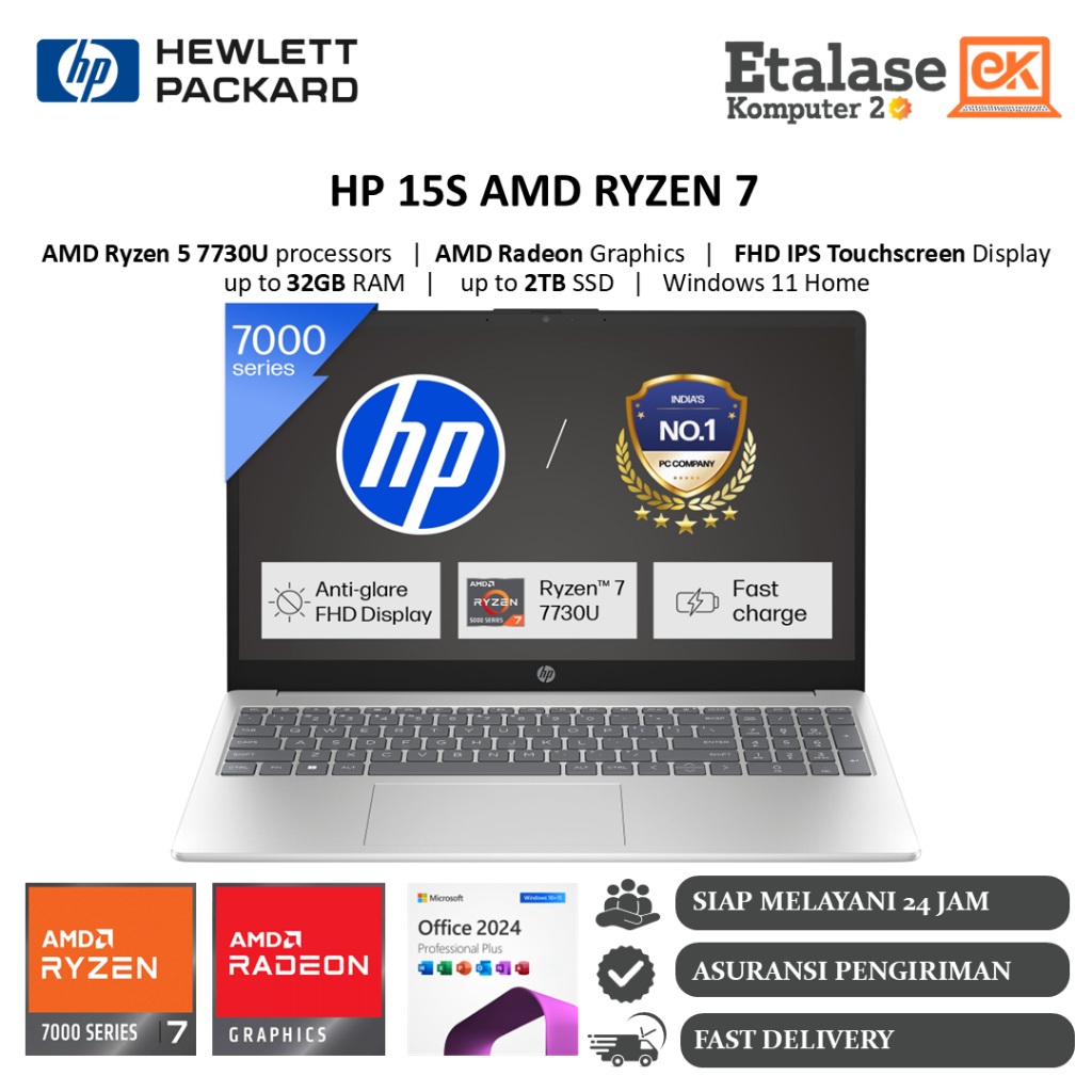 Laptop Touchscreen HP 15 AMD Ryzen 7 7730U 32GB 2TB SSD 15.6 FHD IPS TOUCH Windows11 Home SILVER