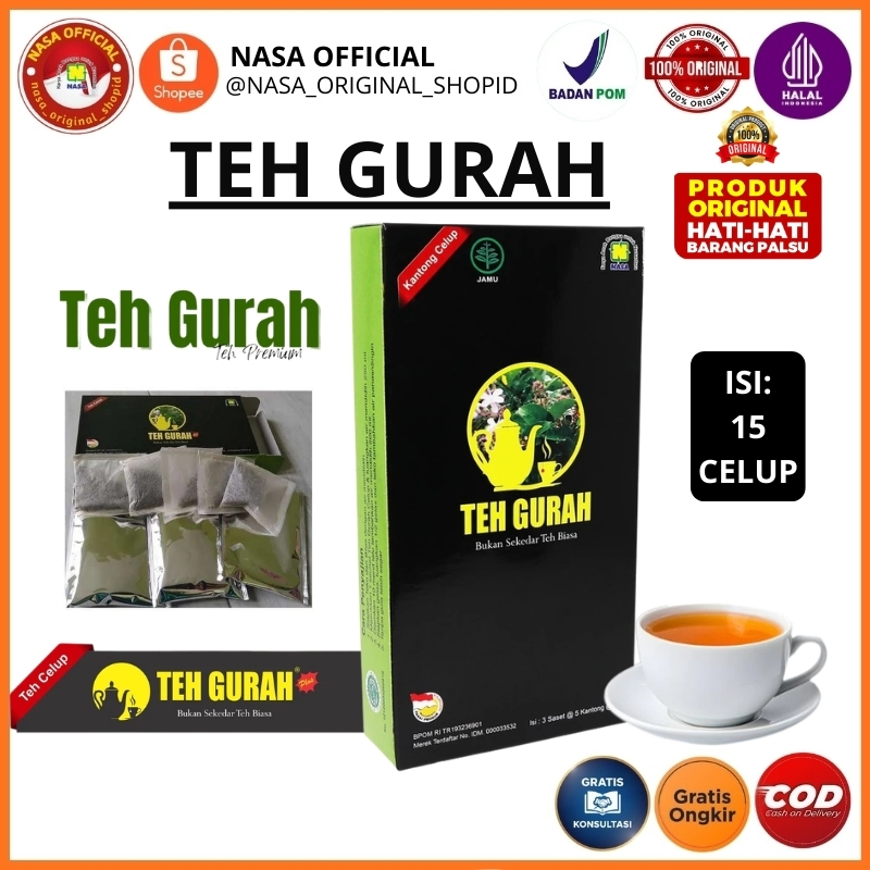 Teh Gurah Celup Herbal BPOM | Redakan Batuk Berdahak, Lendir Pernapasan & Sinusitis Teh Gurah Nasa