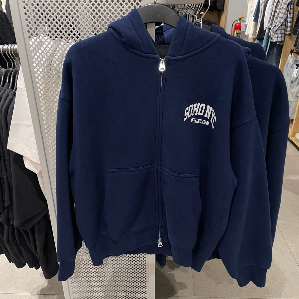 Hoodie H&M Man SOHO NYC double zip oversized navy