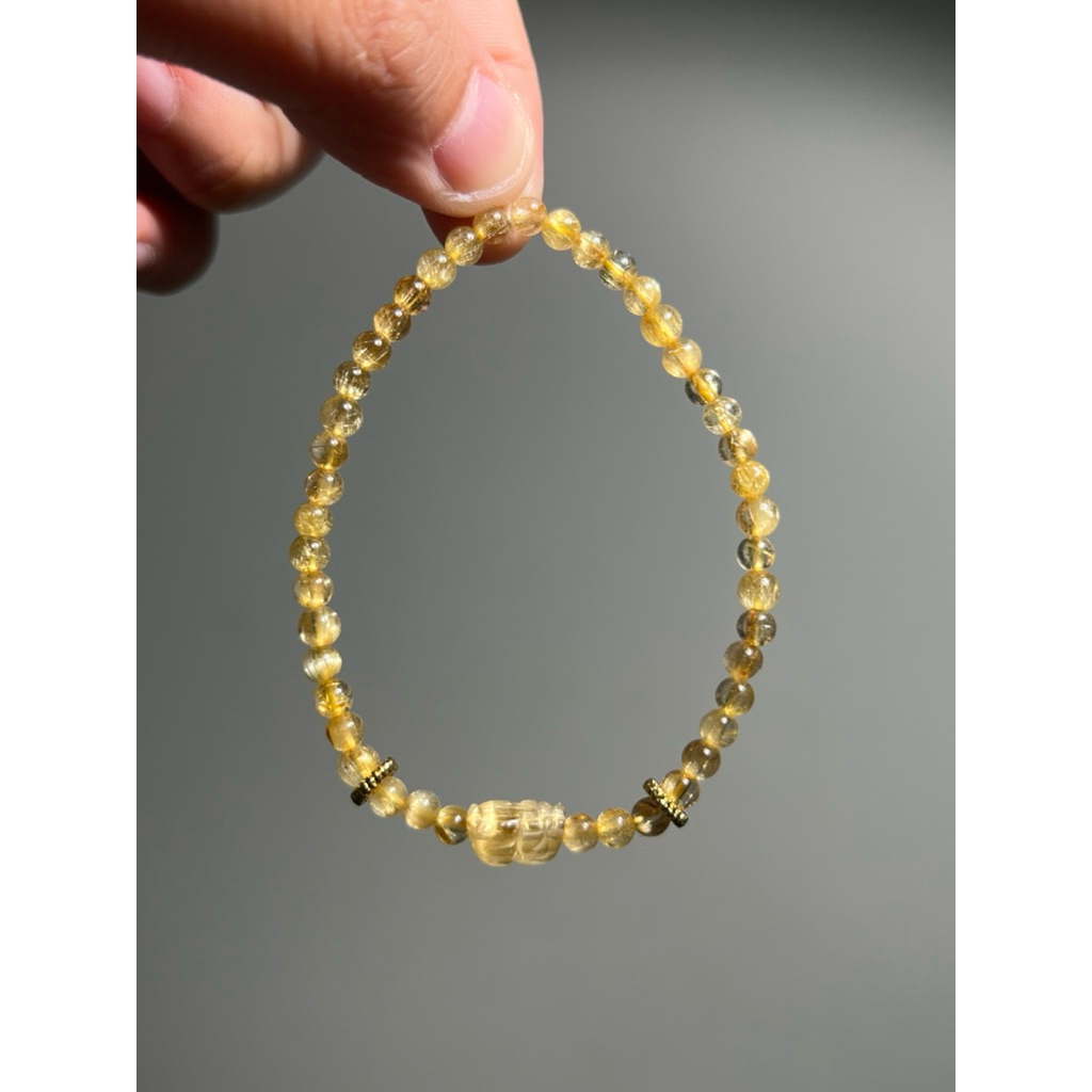 Gelang Golden Rutilated Quartz Pixiu – Crystal Wealth & Protection Bracelet 4mm
