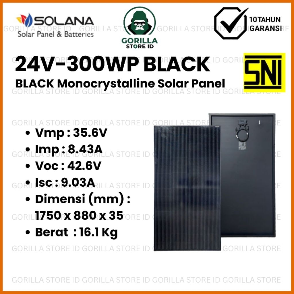 SOLAR PANEL 24V 300WP SOLANA SOLAR CELL MONOCRYSTALLINE BLACK