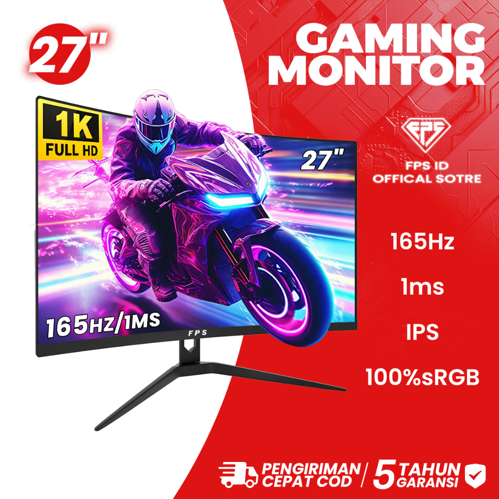 Monitor Melengkung 27 inch Gaming Monitor 165Hz Built-in speakers IPS Frameless Black Curved FHD 1ms