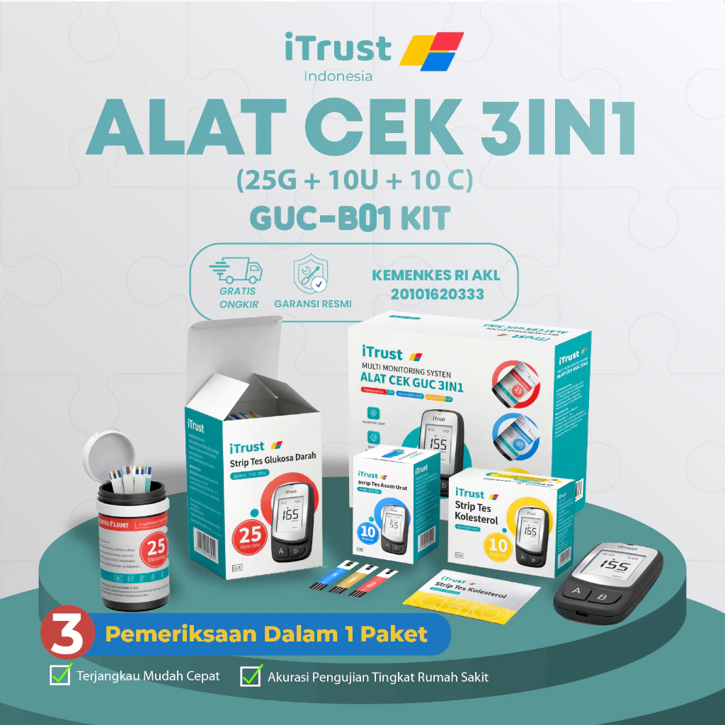 iTrust GUC-B01 Alat Cek Gula Darah Asam Urat Kolesterol 3in1 Paket Lengkap Alat Tes Kesehatan Digita