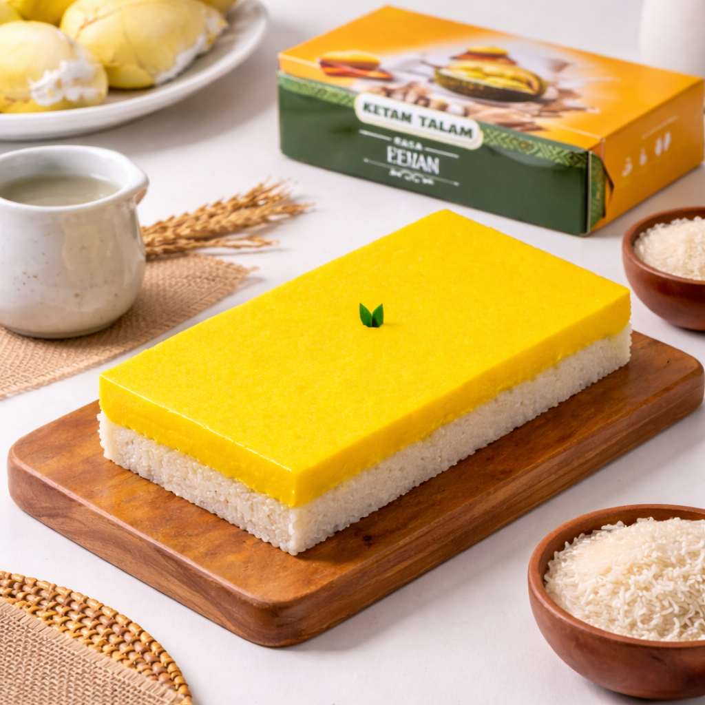 Ketan Talam Durian Premium – Kue Tradisional Ketan Pulen dengan Lapisan Durian Creamy Kue Lebaran