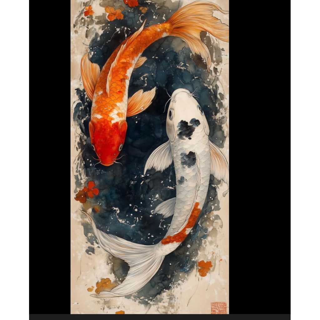 Lukisan Dua Ikan Koi Lukisan Kanvas Asli